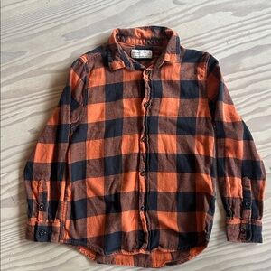 Zara boys Orange and Black Plaid Flannel Button-Up Shirt